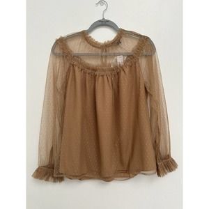 NWT J Crew Women Nude Long Sleeve Pullover Tulle Mesh Blouse Top Small Peasant